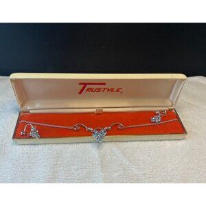 1960s Trustyle Sterling Silver Blue Rhinestone Necklace & Earrings-NOS-HTF